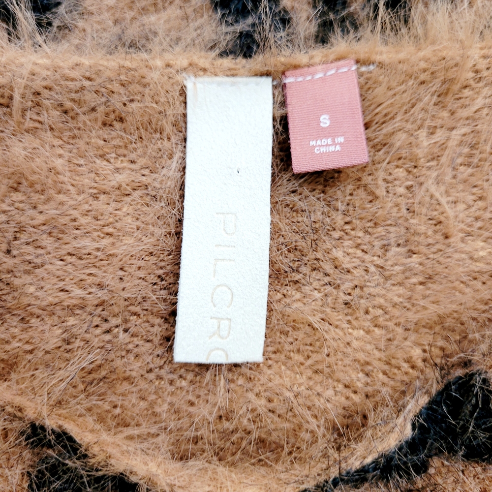 PILCRO x ANTHROPOLOGIE Leopard Print Eyelash Cropped Drapey Sweater Small - Picture 8 of 11